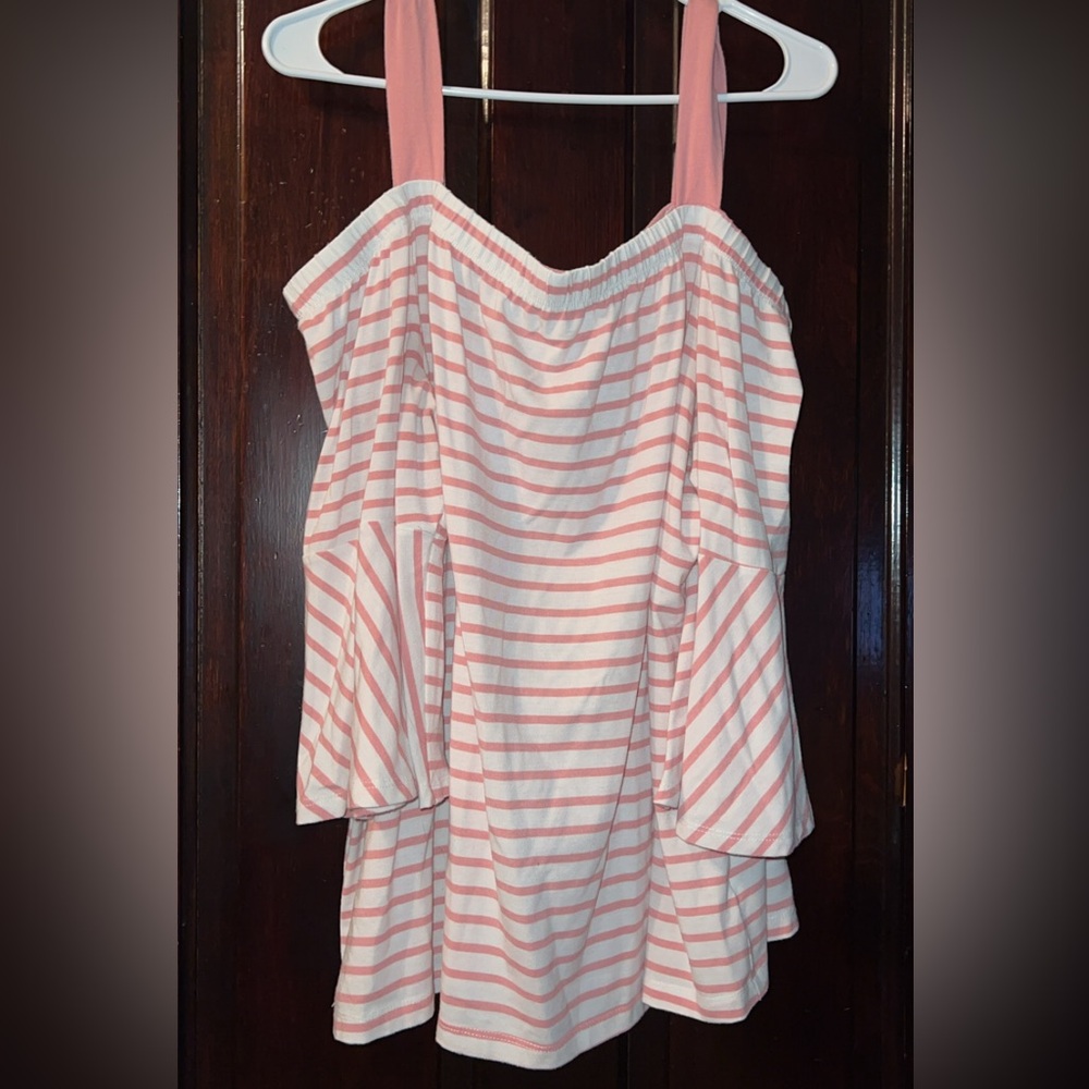 Pink and White Striped Off-Shoulder Top